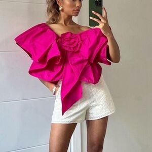 NEW Zara | Hot Pink Ruffled Asymmetric Top